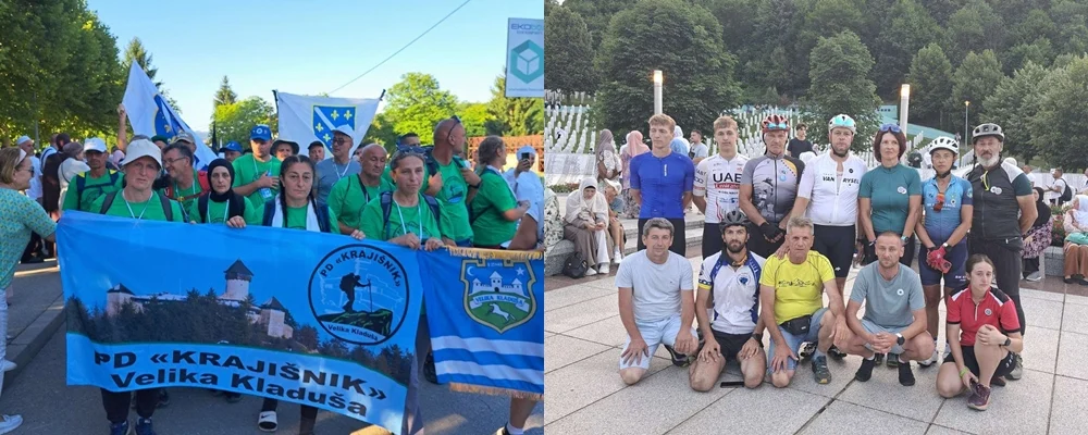 Učesnici Marša mira i biciklističkog maratona iz Velike Kladuše u Srebrenici