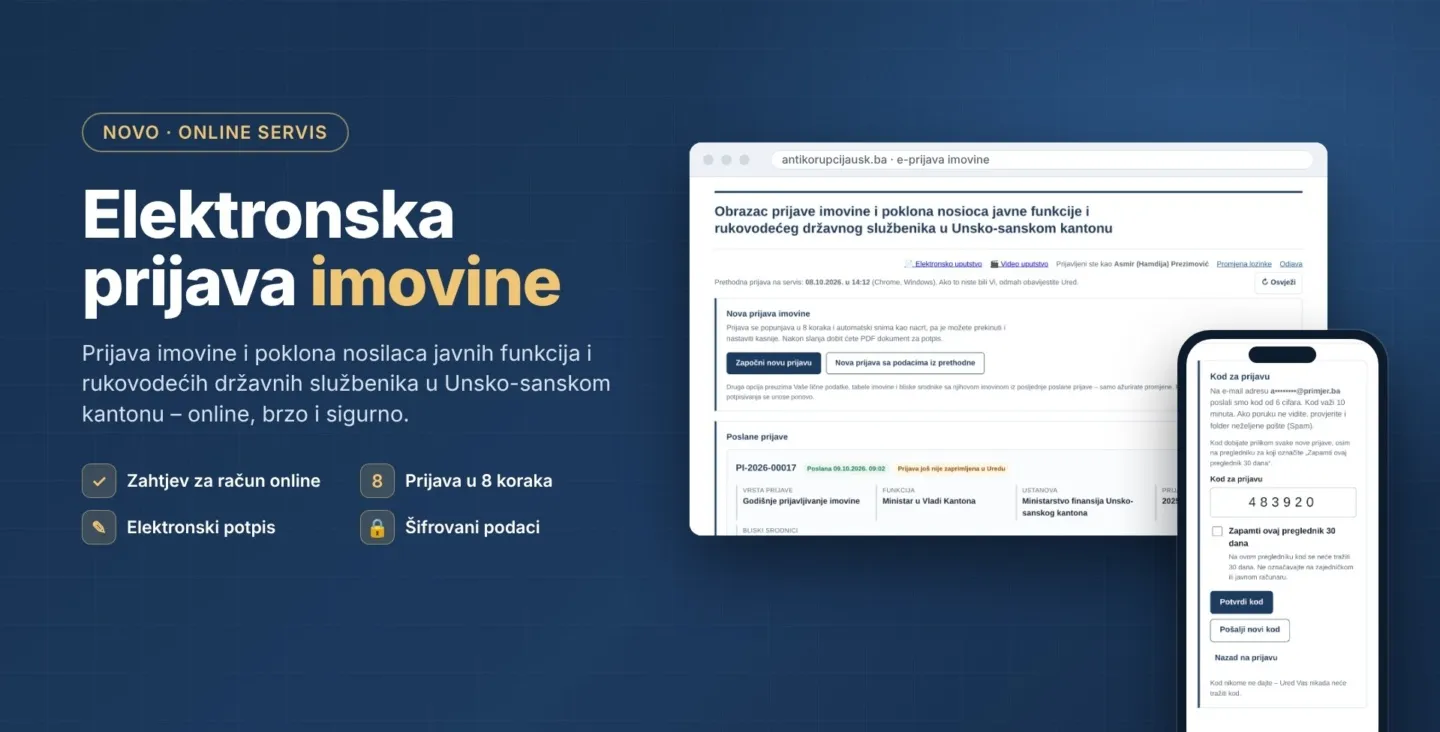Ured za borbu protiv korupcije USK pustio u rad elektronski servis za prijavu imovine